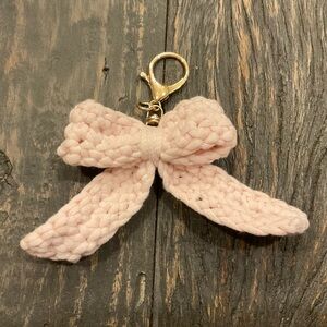 Crocheted Pink Bow Bag Charm / Keychain – Handmade
